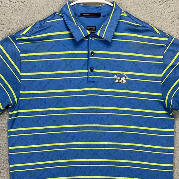 Nike Tiger Woods Collection Men Golf Polo Shirt Large Blue Stripes Rugby Fit-Dry - Picture 1 of 12